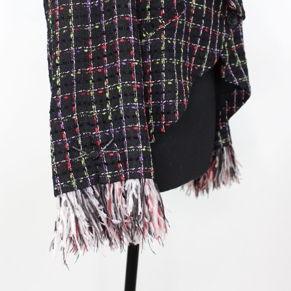 Chanel Black Multicolor Plaid Tweed Ostrich Feather Trim Cuffs Blazer Jacket 44 - Picture 3 of 10